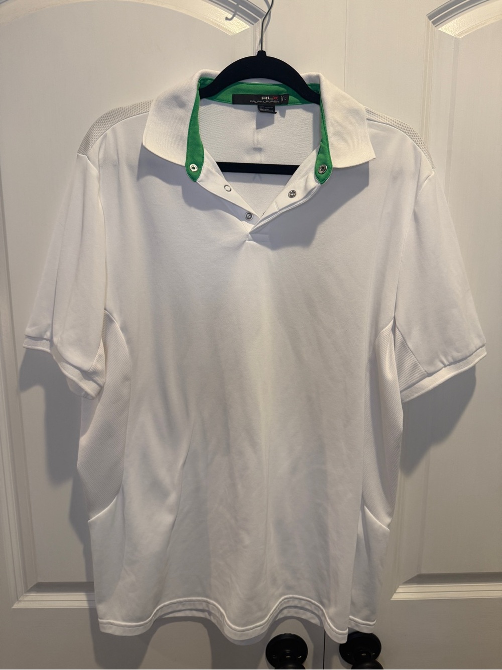 Ralph Lauren Sport White Polo Shirt with Green Trim Large